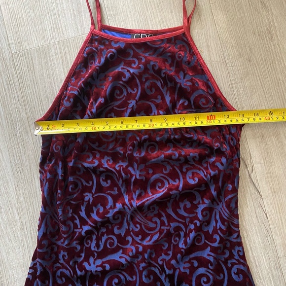 Vintage CDC 90s Prom Dress Maxi Gown Burnout Velvet Filigree Wine Blue USA -Sz 6 - Picture 6 of 10